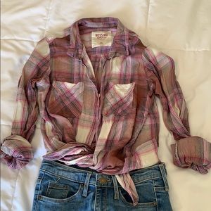 Pink Plaid Flannel Button-Up Tunic